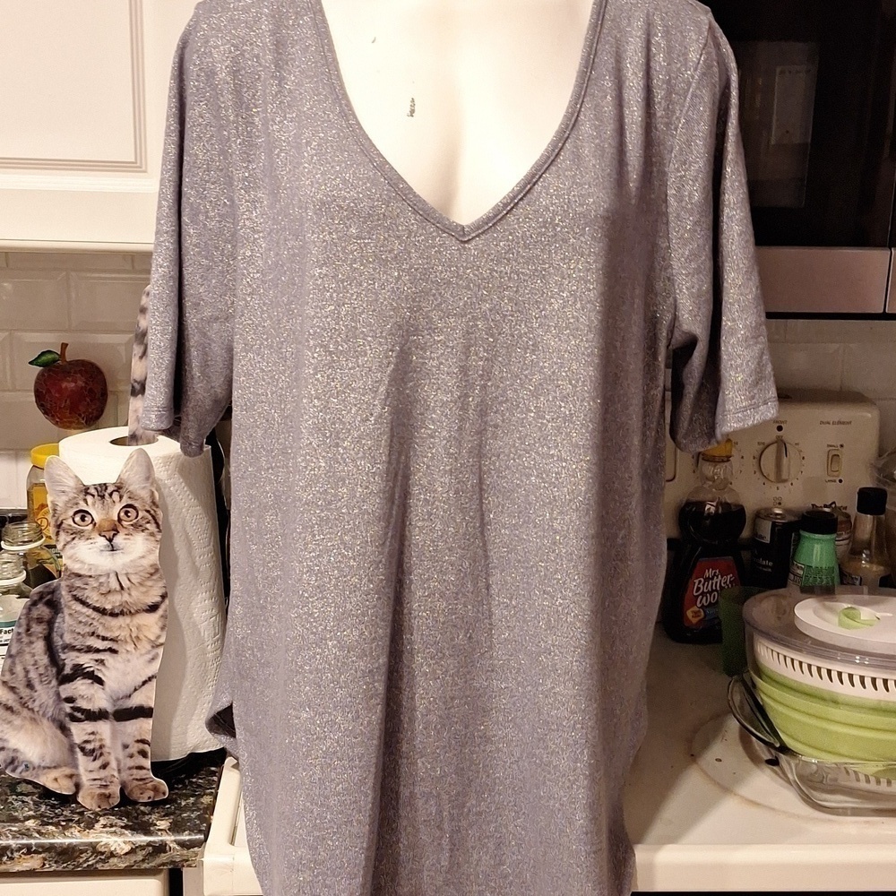 Z women's Torrid silver metallic stretch short sleeve plus size knit top 3